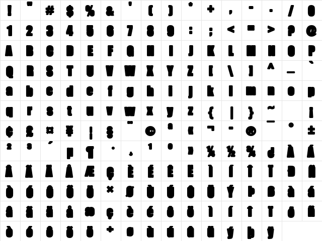 Fatman Bold  glyph index