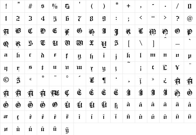 KingsCross Regular  glyph index