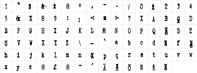 Zombie Queen XED Regular  glyph index