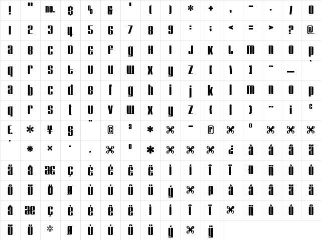 DuoJet Regular  glyph index