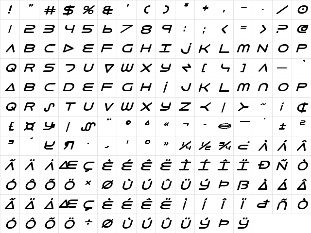 8th Element ExtraBold Italic ExtraBold Italic  glyph index