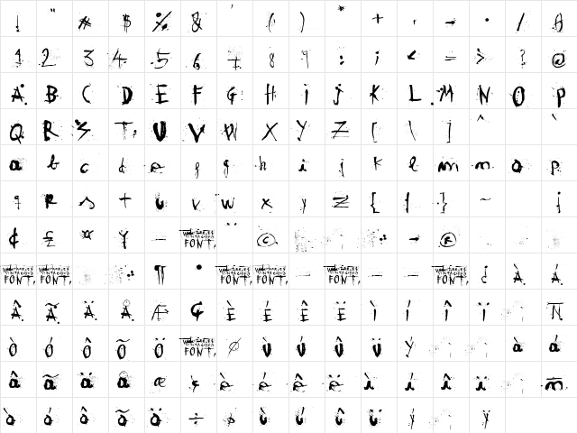 woodcutter TINTA CHINA Regular  glyph index