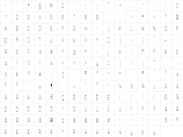 Walkway Upper UItraCondensed Regular  glyph index