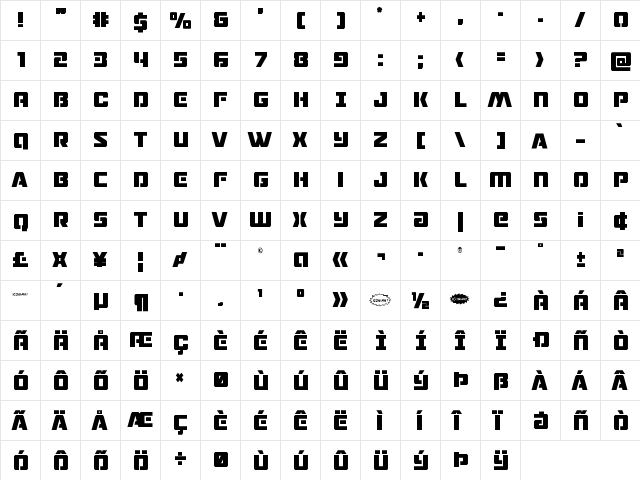 Drone Tracker Condensed Condensed  glyph index