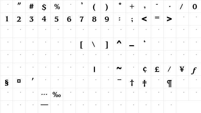 KingsrowBoldTab Regular  glyph index