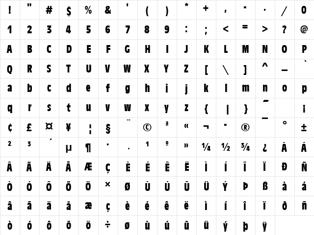 AntiqueOliTCon Bold  glyph index