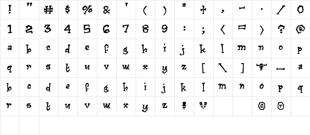 Cajun Boogie Regular  glyph index