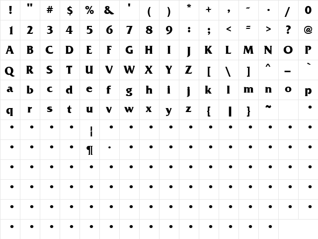 QTFrizQuad Bold  glyph index