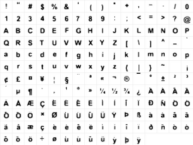 Glass Becker Normal  glyph index