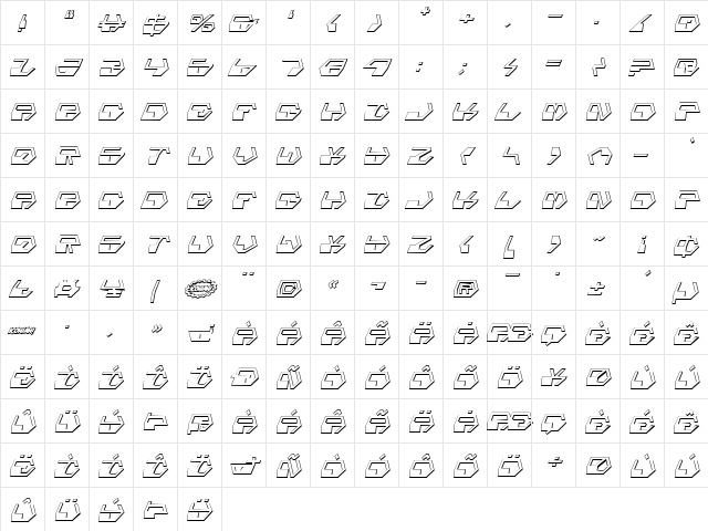 Deranian Shadow Italic Italic  glyph index