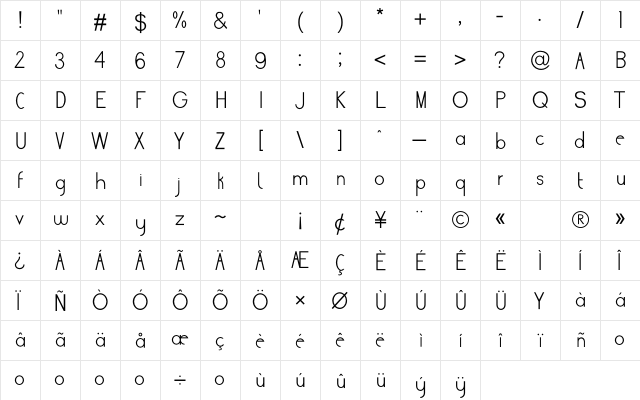 Bullet Journal Regular  glyph index