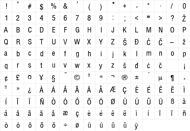 SwizConn Regular  glyph index