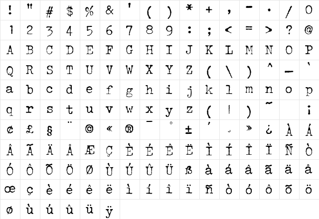 JohnDoe Roman  glyph index