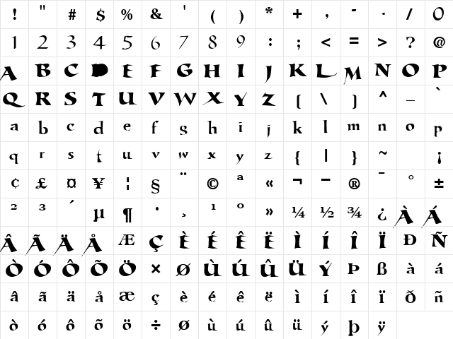 Normal Regular  glyph index