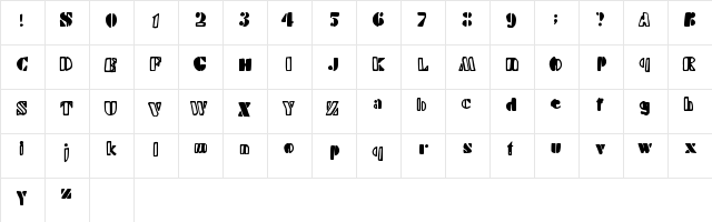 HandyStencil Regular  glyph index