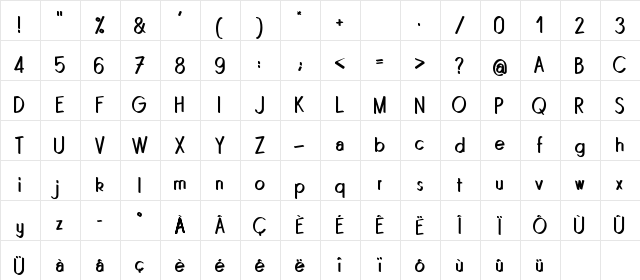 Quincaille Regular  glyph index