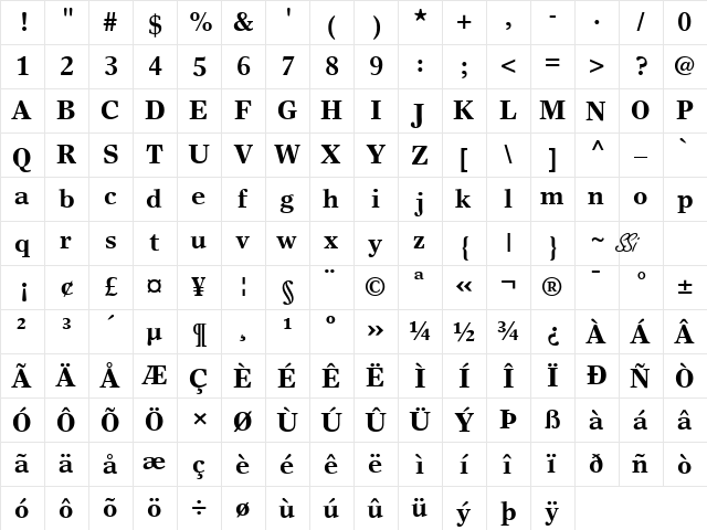 Greco Europa SSi Bold  glyph index