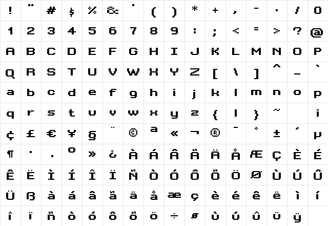 Bit KitWide Bold Regular  glyph index