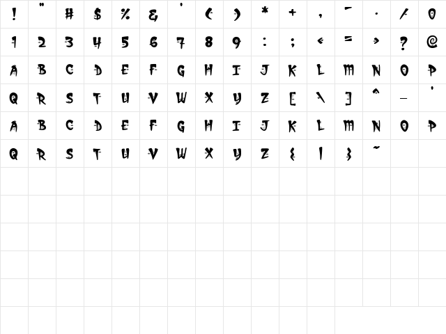 LD Spider Regular  glyph index