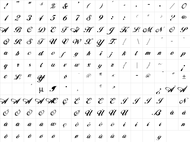 Hancock Regular  glyph index