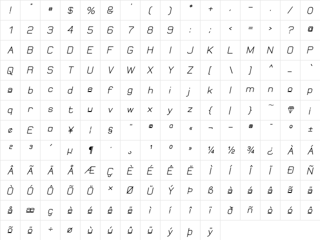 Elgethy Upper Bold Regular  glyph index