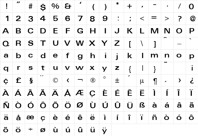 UniversalExBDB Normal  glyph index