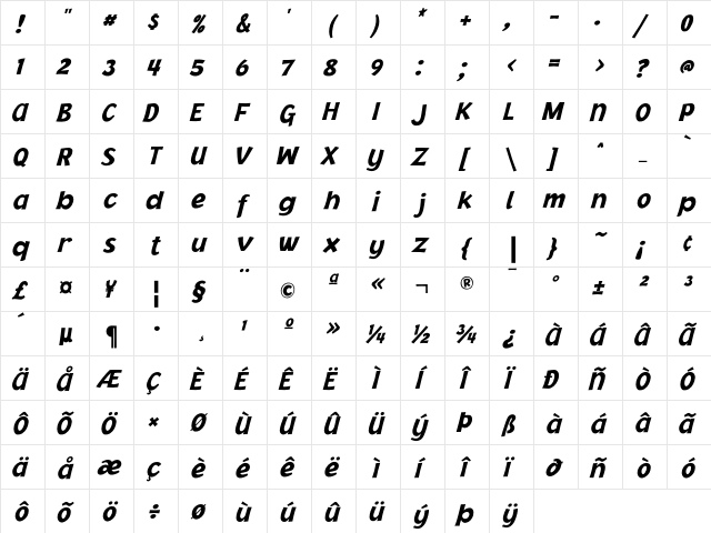 JacobyICG BlackItalic  glyph index