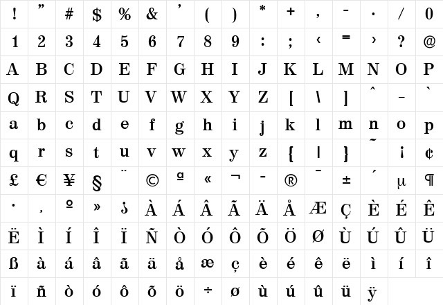 NormanBecker Bold  glyph index