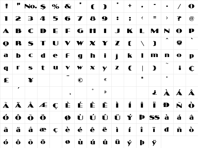 Bell Boy Lhf Regular  glyph index