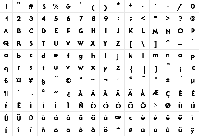 SerifGothicHvyITC Medium  glyph index