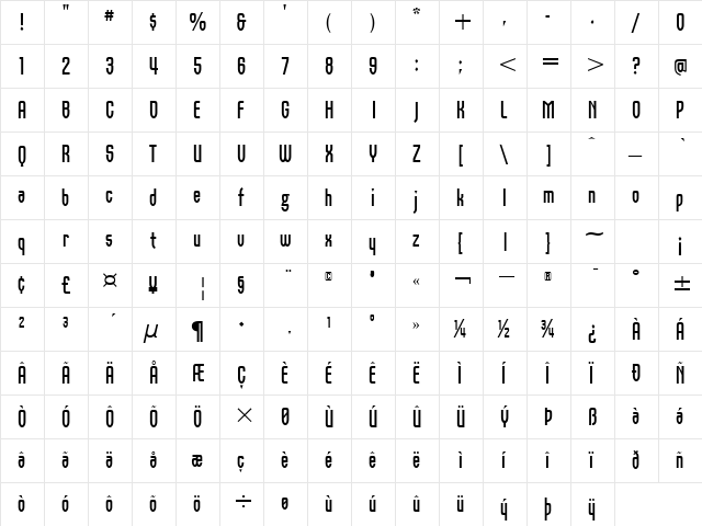 Orbon Bold ITC TT Regular  glyph index
