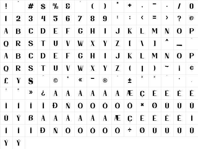 Rose Flinch Regular  glyph index