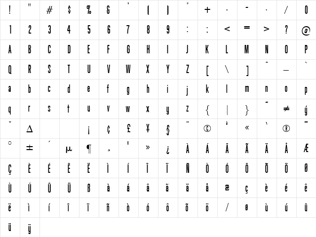 Goodge Regular  glyph index