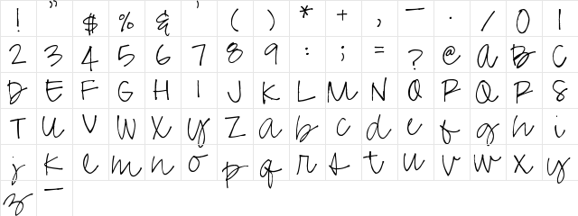 Pea Missy Cursive Regular  glyph index