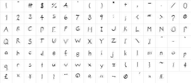 Butterfly Comic Logo Regular  glyph index