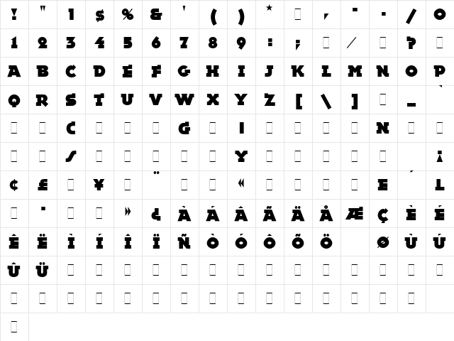 Epokha LET Plain  glyph index