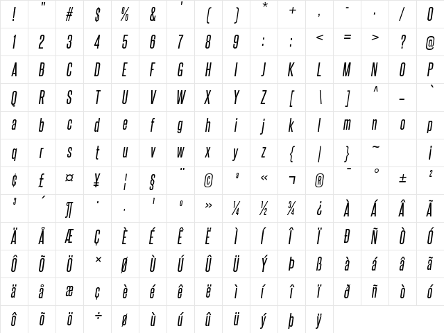 Steelfish Regular Italic  glyph index