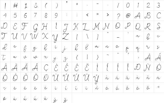 romantisch  personal use Regular  glyph index