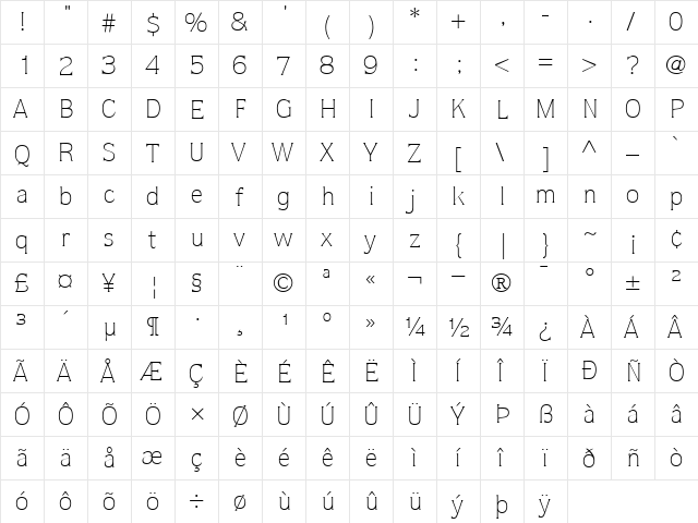 ITCQuorum-Light Light  glyph index