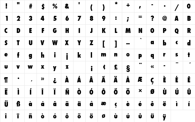 FuturaTExtBolConRo1 Regular  glyph index