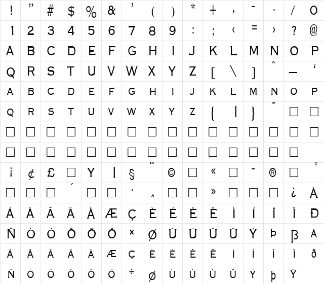 FZ ROMAN 13 COND Light  glyph index