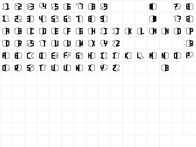 D3 Concretism typeB Regular  glyph index