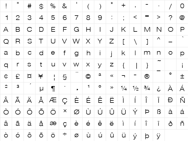 Nimbus Sans Becker DLigExt Regular  glyph index
