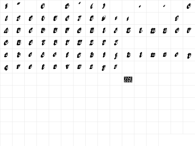 BoopShadow BoldItalic  glyph index