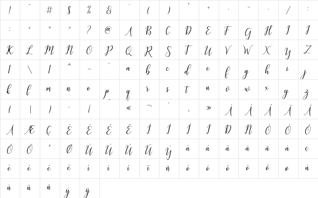 Galatia Script Regular  glyph index