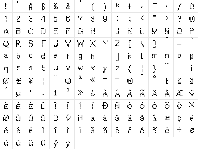 WWareTypeB Regular  glyph index