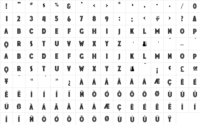 JMPosterInline Regular  glyph index