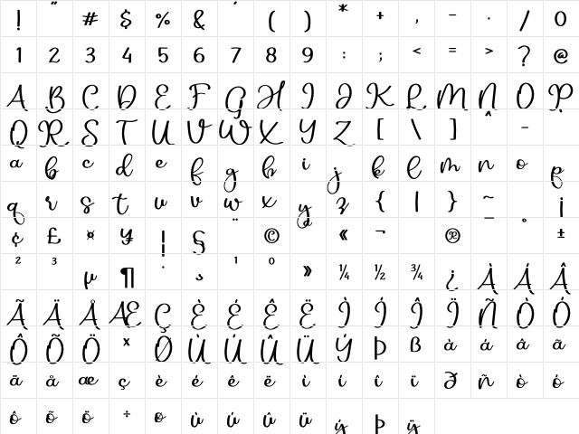 Samerville Regular  glyph index