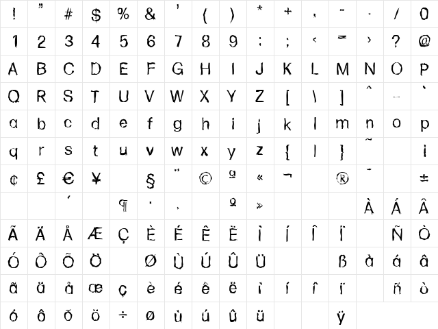 AdamBeckerRandom Regular  glyph index