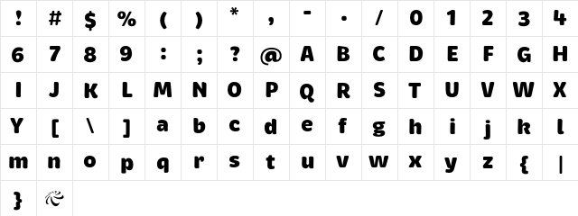 Brevia Black Regular  glyph index